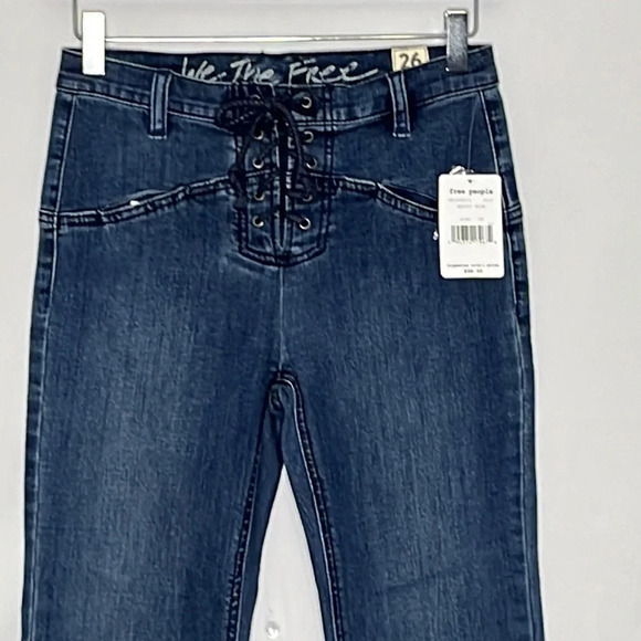 Free People Eva Lace Up Bootcut Jeans in Baltic Blue - NEW - Size 26 - Picture 3 of 10
